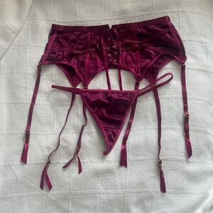 Seven TIL Midnight Deep Pink Lingerie Set with Garter Belt XL